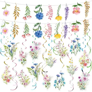 21 Pcs Flower Hanging Swirl Decoration Wildflower Banner Garland Floral Hanging Ceiling Swirls Flower Garland Banners for Spring Birthday Wedding Party Supplies