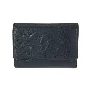 Pre-owned CHANEL Calfskin Small Leather Goods Caviar Skin Wallet