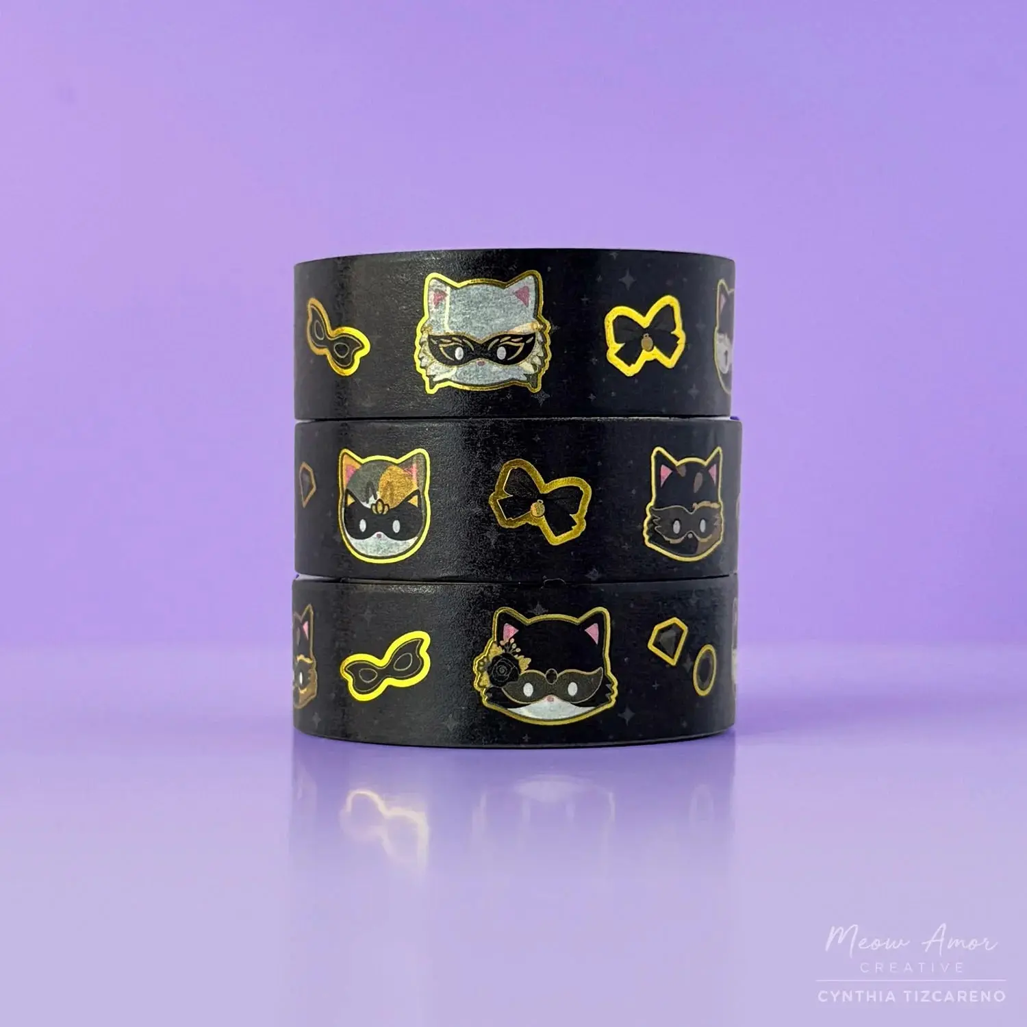 Masquerade Cats Gold Foil Washi Tape