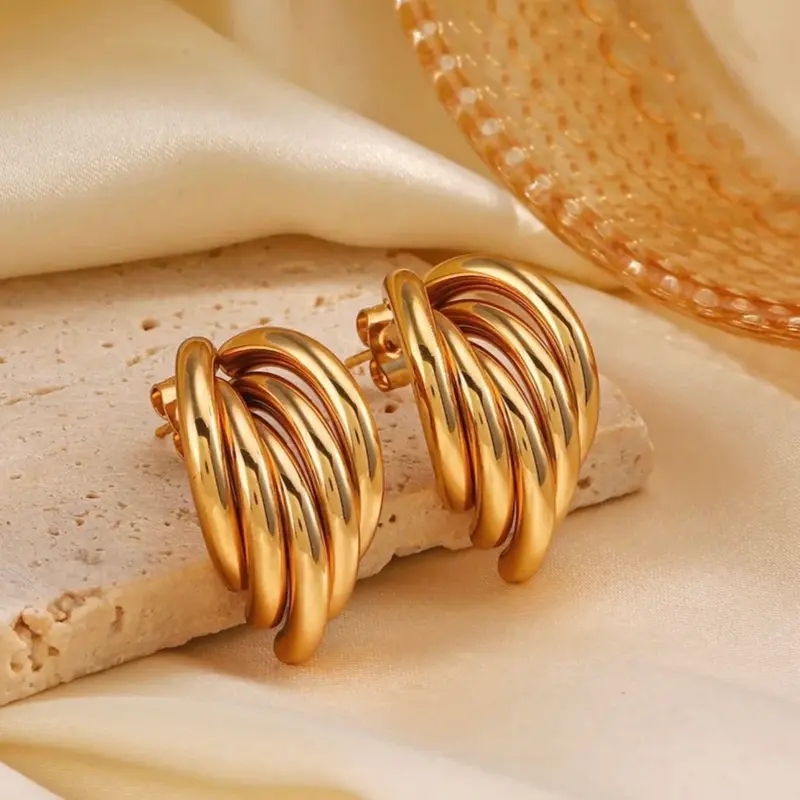 Eva Stainless Steel Earrings - Gold Earcuff