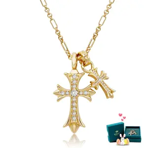 Trendy Double Cross Necklace for Women Men Boy Jewelry Birthday Gifts 14K Gold Plated Necklace Jewelry for Women Trendy Double Cross Necklace for Girls Chains