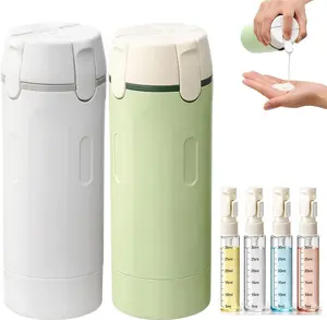 2-Pack 4-in-1 Leak-Proof Refillable Travel Dispenser Bottles, Transparent with Scale, Easy-Squeeze, Lightweight Portable for Shampoo, Lotion Storage, Travel & Gym (Beauty Personal Care Makeup Tools)