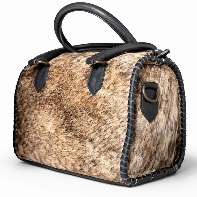 Cowhide Barrel Handbag | Genuine Leather Western Purse | Hair-On Hide Statement Bag