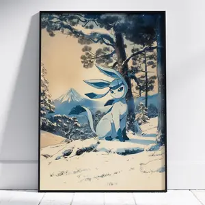 Glaceon Poké, Japanese Tapestry Style, Anime Poster Printable Wall Art, Bedroom Wall Art