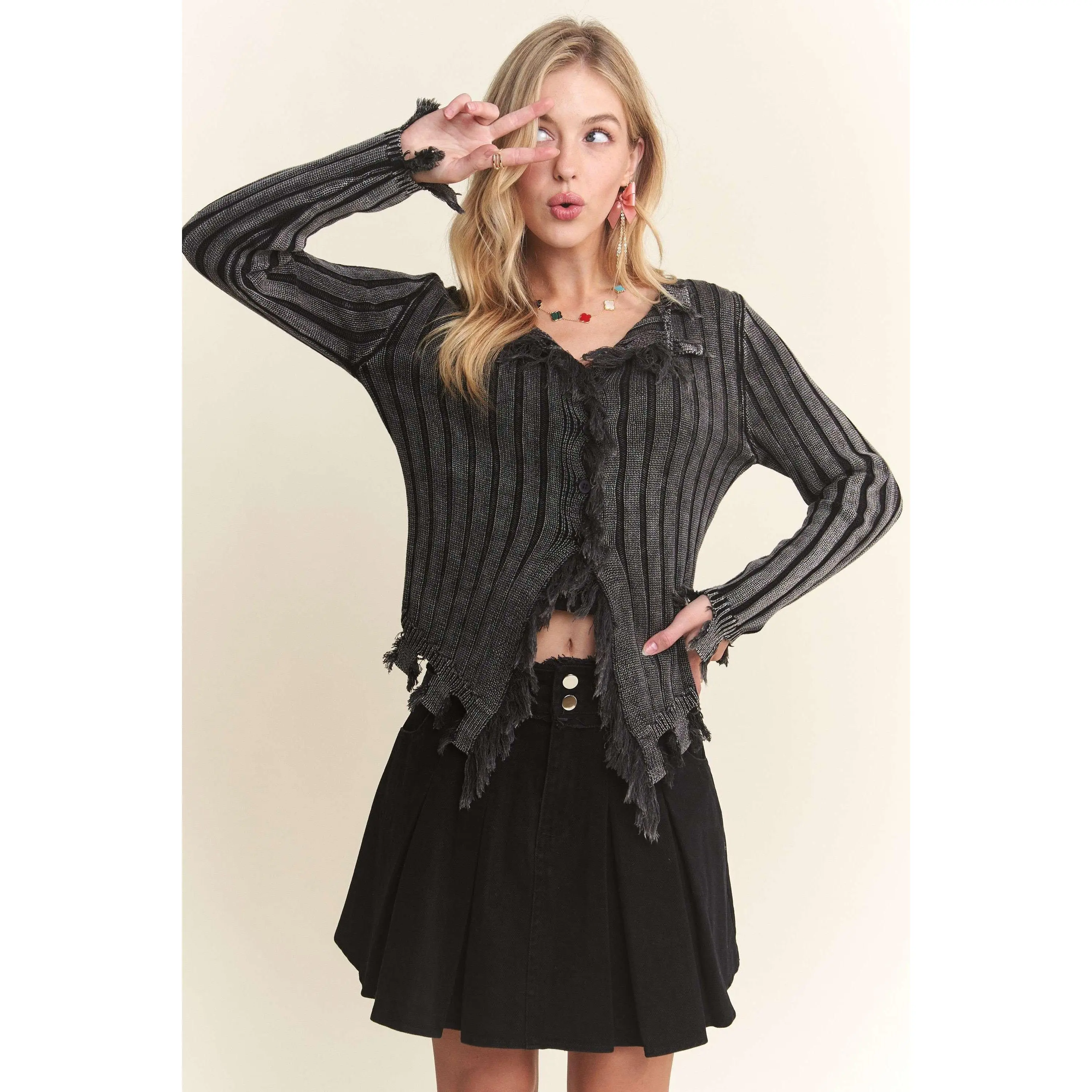 ADORA Distressed Edge Washed Sweater