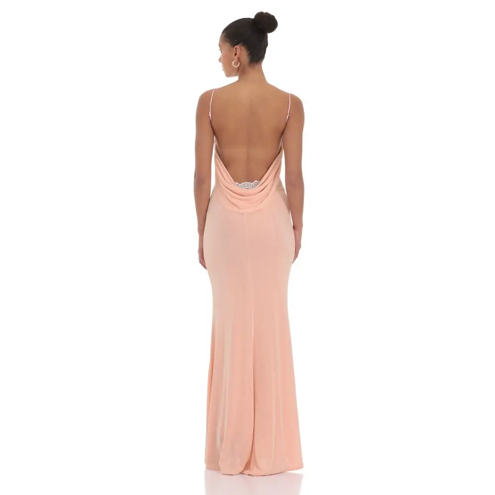 Lace Open Back Maxi Dress in Pink