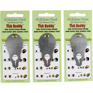 Three Pack Stainless Steel Tick Removal Tool for Dogs Cats Pets and People