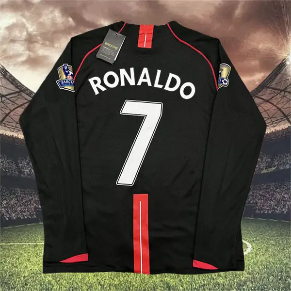 2007 2008 Away Retro Black No.7 Ronaldo Long Sleeved Soccer Jersey