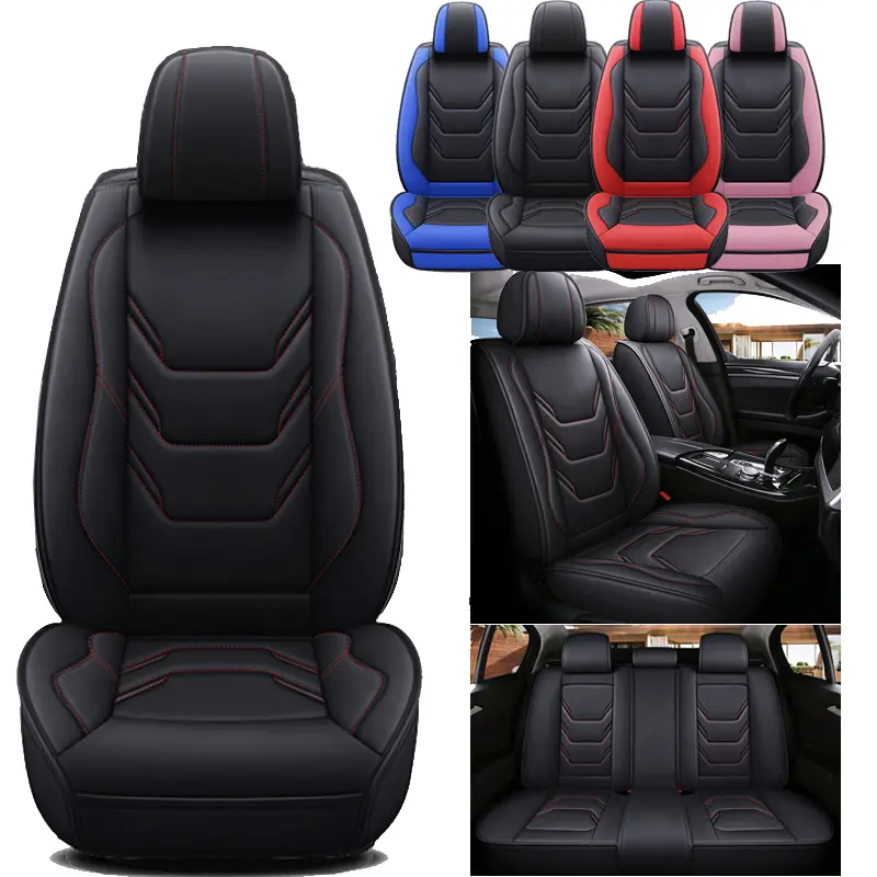 Universal 5-Seat Waterproof Leather Car Seat Covers Full Set, Car Accessories with Front & Rear 40/60 Split Bench Protectors Cushion for Nissan, Honda, Kia, Toyota, Hyundai Models, Seat Protectors Cushion