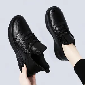 Women’s Black Work Sneakers – Waterproof & Non-Slip, Lightweight Soft Sole for Running/Casual Wear, Slip-On Design