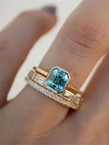 3 Pcs/set Classical Cubic Zirconia Ring For Women Solitaire Engagement Rings For Valentine's Day Gift Wedding Anniversary Party Jewelry