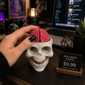 3D Printed Skull Brain Clicker Fidget Toy, Anxiety Relief Hand Toy, Gothic Desk Decor Gift
