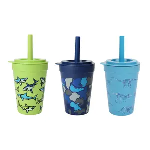 3-Pack Plastic 15-Ounce Capacity Tumbler Set with Spillproof Lid and Straw, Blue Multi-Colored