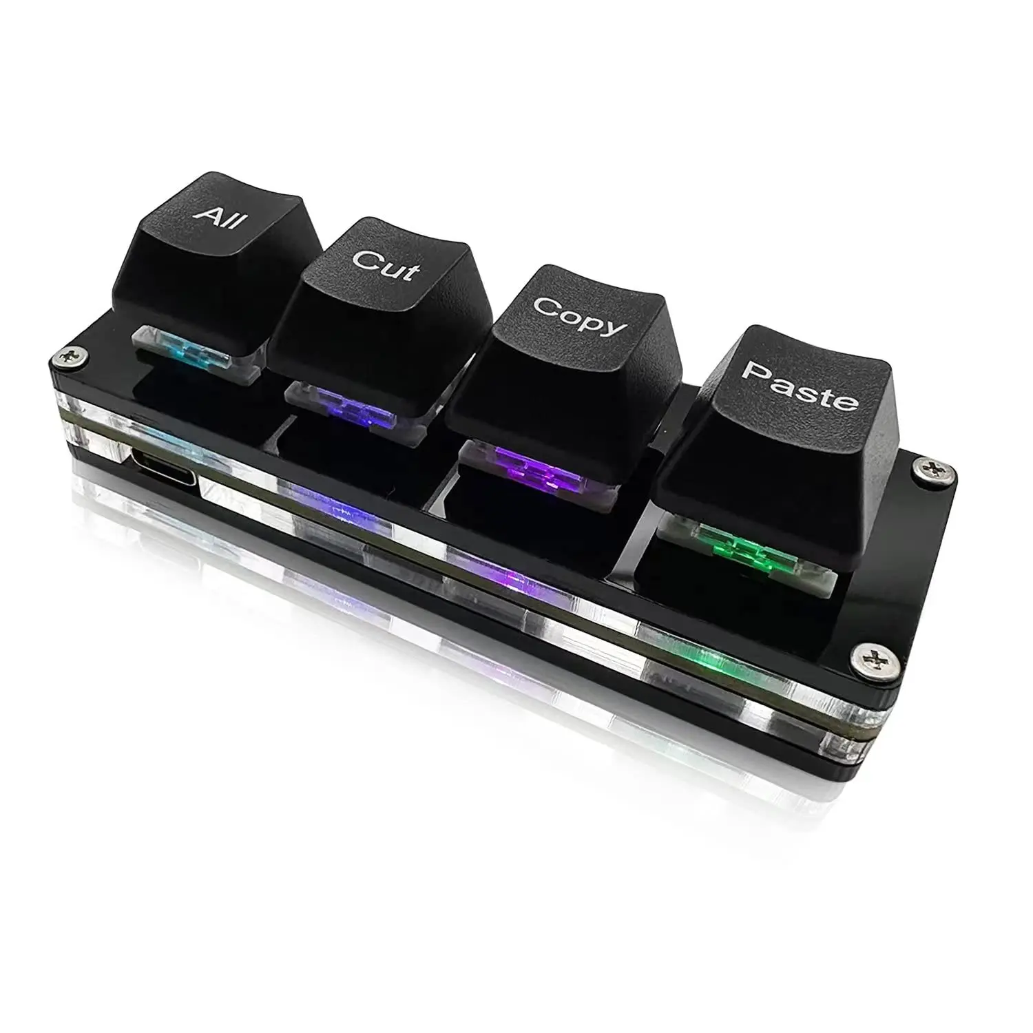 Mini 4-key Select-all Cut Copy Paste Macro Pad Ctrl A X C V Shortcut One Handed Rgb Gaming Mechanical Osu Keypad For Working And Gaming. (black)