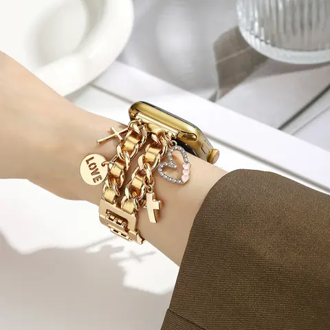 New Stylish Wristband for Apple Watch - Trendy Charm Band for 38mm to 49mm, Compatible with iWatch Series 1-10 and SE, Elegant Metal Chain Design for Women