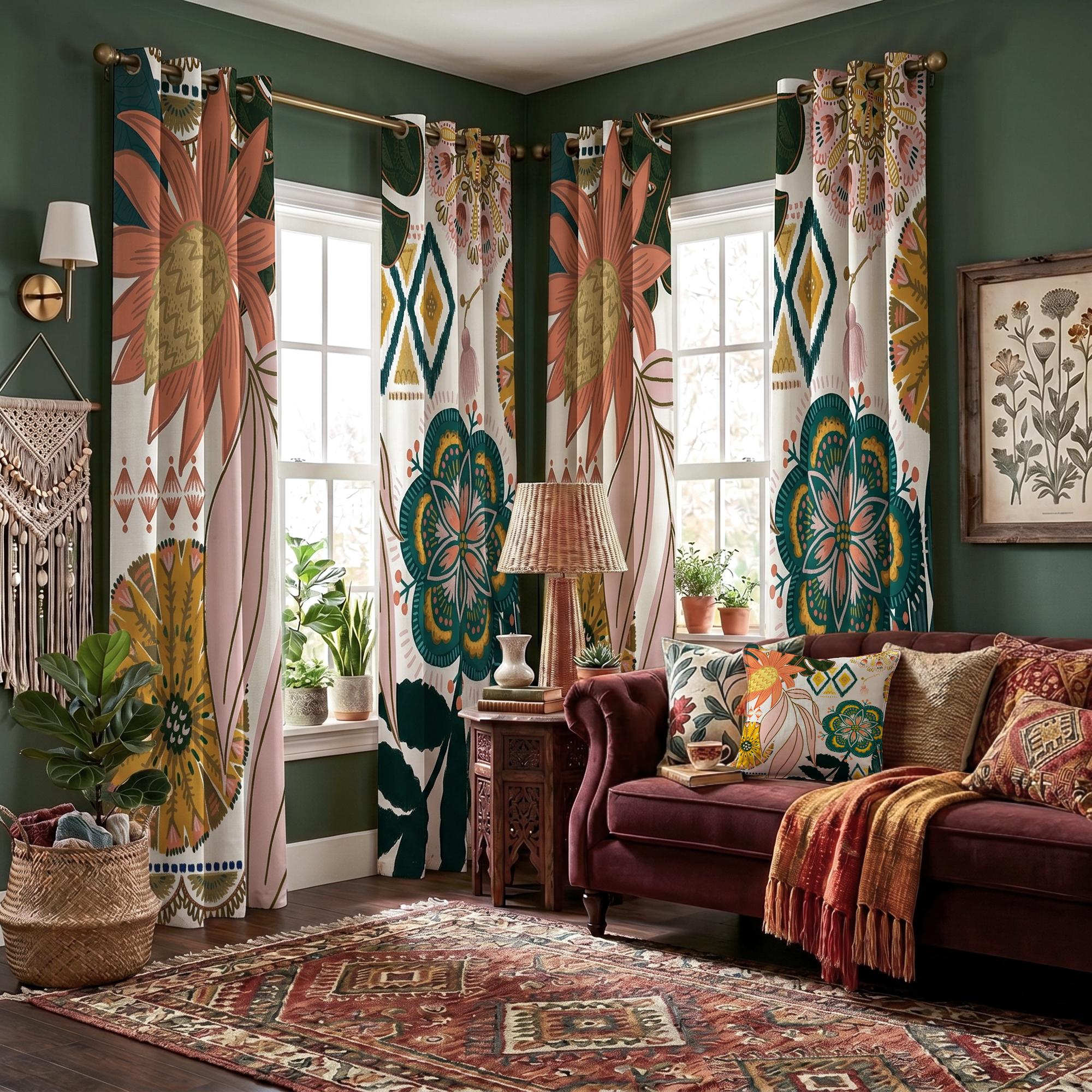 Tyrot Boho Floral 100% Blackout Privacy Grommet Curtains - 2 Panels, Mid-Century Patterned Colorful Drapes, Thermal Insulated Window Treatments, Funky Home Decor for Bedroom, Blackout Curtains, Curtains For Bedroom Tyrot Boho Floral 100% Blackout Privacy Grommet Curtains - 2 Panels, Mid-Century Patterned Colorful Drapes, Thermal Insulated Window Treatments, Funky Home Decor for Bedroom, Blackout Curtains, Curtains For Bedroom