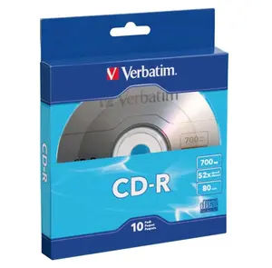 Verbatim CD-R Blank Discs 700MB 80-Minutes 52X Recordable Disc for Data and Music- 10 Pack,Blue