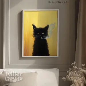 Frameless cat art print, retro cat artworks, old-fashioned cat theme, Victorian-style kitsch (vulgar and gaudy yet with popular charm) poster, peculiar art print, funny kitten images from storybooks, retro gangster cat Decor Decoration