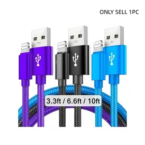 1/3-Pack Nylon Braided Lightning Cables for compatible with iphone 14/13/12/Pro Max/X/XR/XS/8/7/6s/6/iPad, Male to Male USB Charging Data Sync Cord with Matte Finish, 5-10W Power Output, Round Shape - 3.3ft/6.6ft/10ft Options, Durable