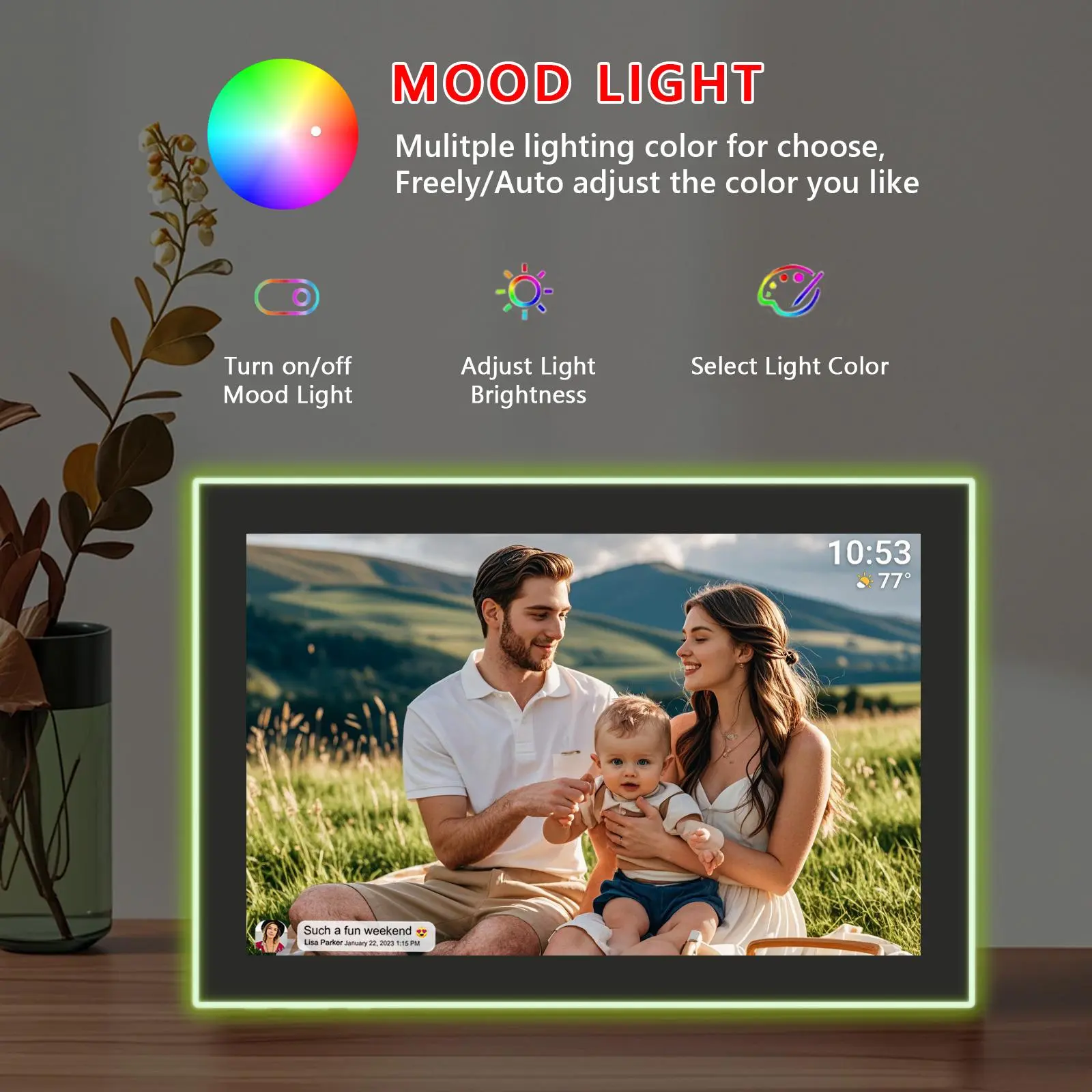 Neon Light Wifi Digital Photo Frame 10.1 Inch,32GB Support USB Drive/SD Card Extend Storage, Frameo App WiFi Digital Photo Frame with Cloud Storage summerwins Home Decor Accessory