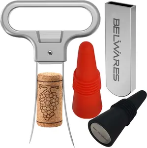 Ah So Wine Opener - Two Prong Cork Puller with 2 Silicone Wine Stoppers - Stainless Steel Cork Remover For Safely Removing Fragile, Old Corks Intact - Gifts for Wine & Beer Lovers
