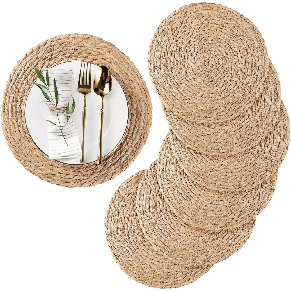 6PCS Woven Placemats, Round Rattan Placemats, for Dinner Plates, Heat Resistant, Easy to Clean, and Non-Slip – Elegant and Practical Addition to Your Dining Table