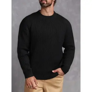 Men’s Crew Neck Wool Sweater, Thick Casual Knitwear with Twisted Design, Perfect for Fall & Winter, Fashionable Men’s Clothing