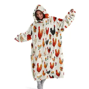 Hoodie blanket, Cozy Hooded Blanket, rooster flower printed hooded wearable blanket, digital printed flannel blanket, soft and warm blanket suitable for sofa cover, air conditioning blanket, nap blanket
