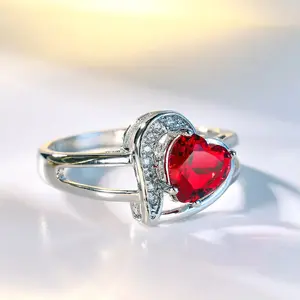 925 Sterling Silver Heart Ring for Women, Red Zircon Promise Ring, Elegant Dainty Love Heart Jewelry for Engagement, Wedding, Anniversary, Valentine’s Day & Daily Wear summerwins