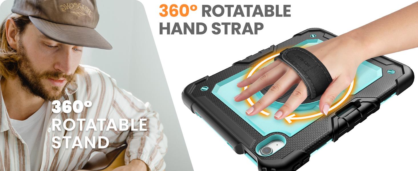 Stock Case for iPad Air 8 7 6-11/13 inch M4 2026/iPad(A19) 12th/(A16) 11th 2025/10th Generation Case/mini 7 (A17 Pro)/6/iPad Pro 11/13 inch M5-M4 2024 Shockproof Heavy Duty Case with Screen Protector Pencil Holder Rotating Stand Hand Strap Shoulder Strap