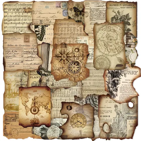 50/200 PCS Vintage Burnt Stickers, Historical Creative Decorative Stickers for Scrapbooking Junk Journal Water Bottle Laptop Phone DIY Crafts Collage Material, Stickers Kit, Sticker Packs