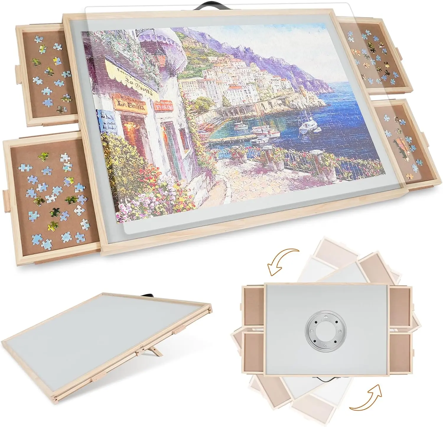 ALL4JIG 2-in-1 Puzzle Board for Adults and Mother’s Day Gift with Wooden Tabletop, Drawers, Lazy Susan and Cover, Rotating and Tilting Design, Portable and Eco-Friendly