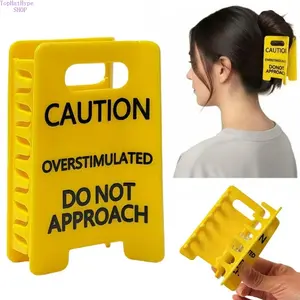 Plastic Overstimulated Caution Sign Hair Claw Clip, Novelty Do-Not-Approach Design Jaw Clip, Strong Hold for Thick & Bold Hairstyles, Ideal Gag Gift for Coworkers