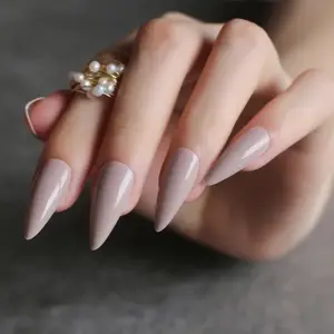 Glossy Light Brown Nep Nagels Long Stiletto Fake False Nails Ballerina Gradient Press On Faux Ongles Free Jelly Glue Sticker