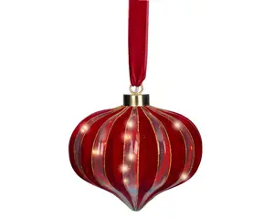 Red Glass & Velvet LED Light Ornament