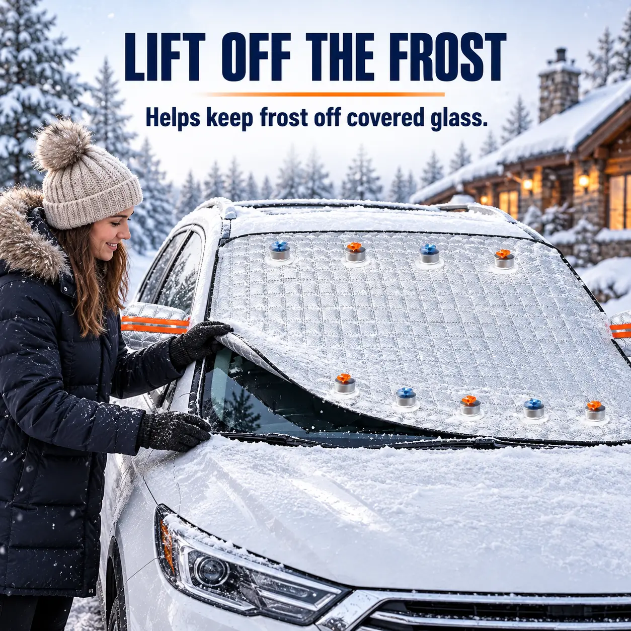 Quilted Windshield Snow & Frost Cover with Side Mirror Sleeves, Water-Resistant Winter Windshield Protector, 61 × 47.2 in