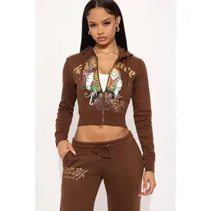 Ed Hardy Tiger Peak Zip Up Hoodie - Brown 6