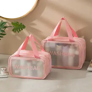 Dry-Wet Separation Toiletries Travel Bag, Pink PU Material, Transparent Window, M/L Sizes, Gym & Outdoor Essential Sports & Outdoor Accessory summervibes