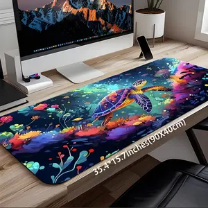 Colorful Kawaii Sea Turtle Ocean Art Gaming Mouse Pad, Desk Accessory, aesthetic desktop decoration protection pad, rubber pad non-slip lock edge work pad, multi-size mouse pad suitable for laptop, desktop games, work, family, good gift for boys, girls