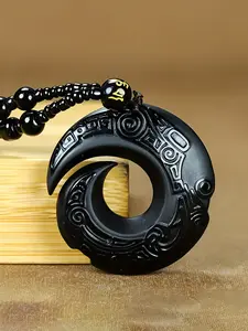 Obsidian Pendant Charms Necklace, Unisex Lucky Charm Jewelry, Casual Fashion Accessory, Perfect Holiday Gift for All Seasons