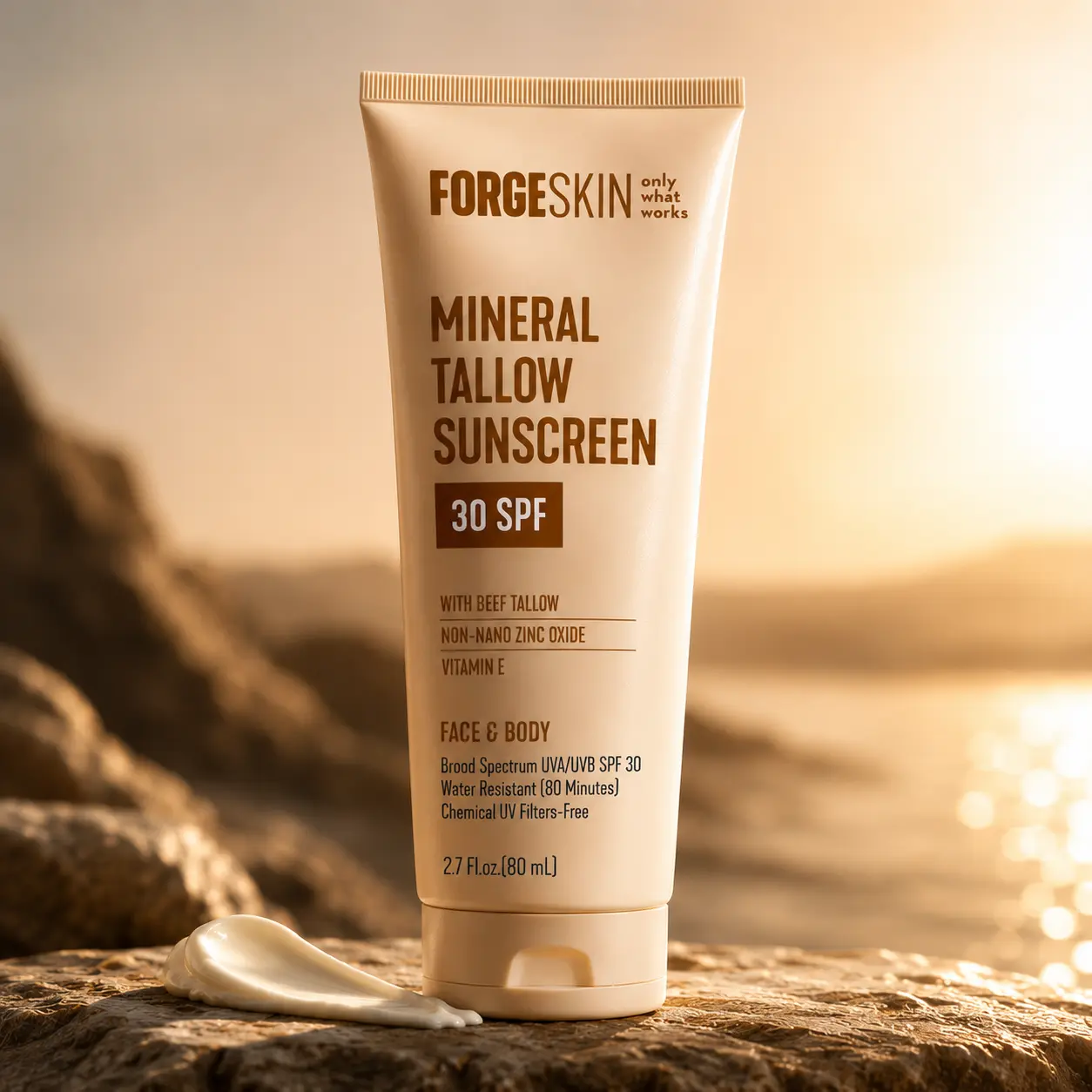 Mineral Tallow Sunscreen 30 SPF for Face & Body by FORGE SKIN with Non-Nano Zinc Oxide Daily Moisturizing Facial Sunblock