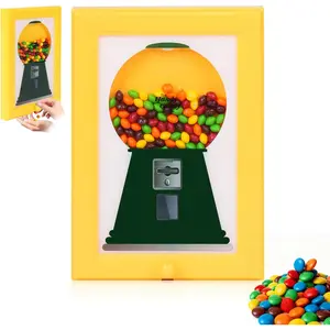 Candy Dispenser Picture Hanging Frame, Gumball Machine Wall Candy Dispenser Perfect for Candies & Nuts, Birthday Christmas Gift for All Ages, Large 12" x 8" (Yellow)