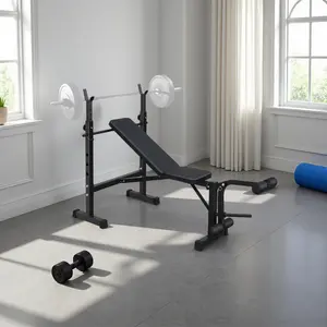 330LB Capacity Folding Olympic Weight Bench - 5-Level Adjustable Squat Rack, Soft Leather Cushion for Home Gym Full-Body Workouts