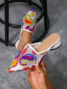 New Comfortable Breathable Mesh Embroidered High Heel Sandals, Fashion Casual Outdoor Women's Shoes, Daily Wear