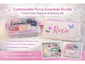 Customizable Purse Essentials Bundle Travel Size Hygiene & Beauty Kit with Pouch Organizer Personalized Design for Daily Purse Organization Travel Commuting Work School Emergency Kits Gift Giving