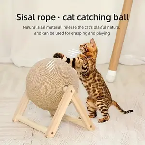 Cat Scratching Ball Toy, Natural Sisal Rope Scratcher for Indoor Cats, Vertical Claw Grinding & Interactive Exercise Stand
