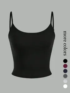 2026 Spring Summer Women's Double Strap Crop Cami Top, Adjustable Spaghetti Strap Scoop Neck Slim Fit Basic Tank Top, Soft Stretchy Casual Cropped Camisole for Layering & Summer Outfits, Womenswear