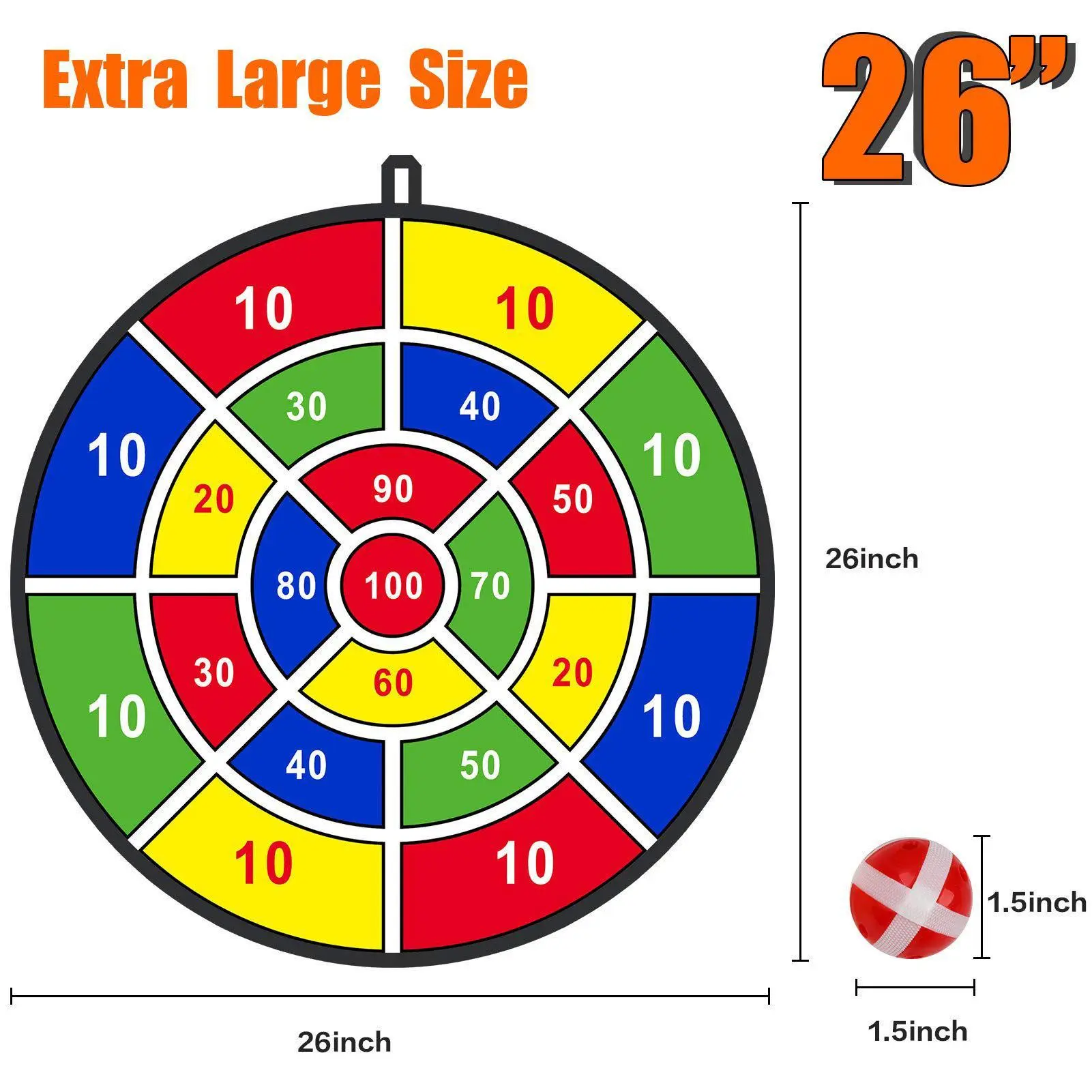 26" Sticky Ball Dart Board Game with 8 Balls, Indoor & Outdoor Sports Leisure Equipment, Creative Gift for Teens, Toddlers, Adults, Christmas, Easter, Birthday, Family Fun, Concentration, Soft Fabric, Extra-Large, 26 In, 3–12 Years, Boys
