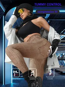 Seamless Women's Digital Print Denim Look Shapewear High Waist Yoga Leggings, Compression Leggings, Tight-Fitting Sports Pants for Comfort and Style