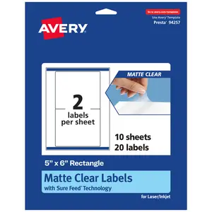 Avery Matte Clear Labels,  5" x 6" Rectangle